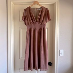 NWT Baltic Born Sarah Smocked Midi Dress Rosy Brown Medium